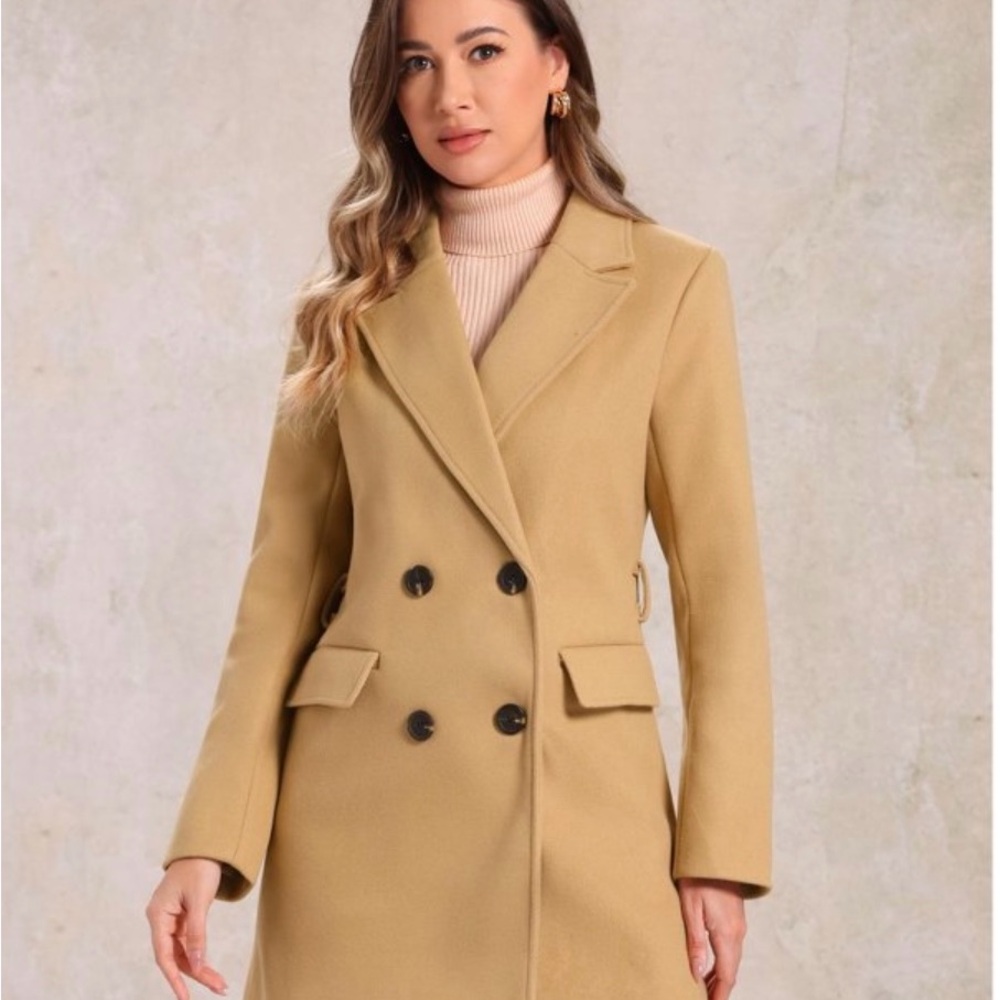 Allegra K Women's Tan Double-Breasted Trench Coat